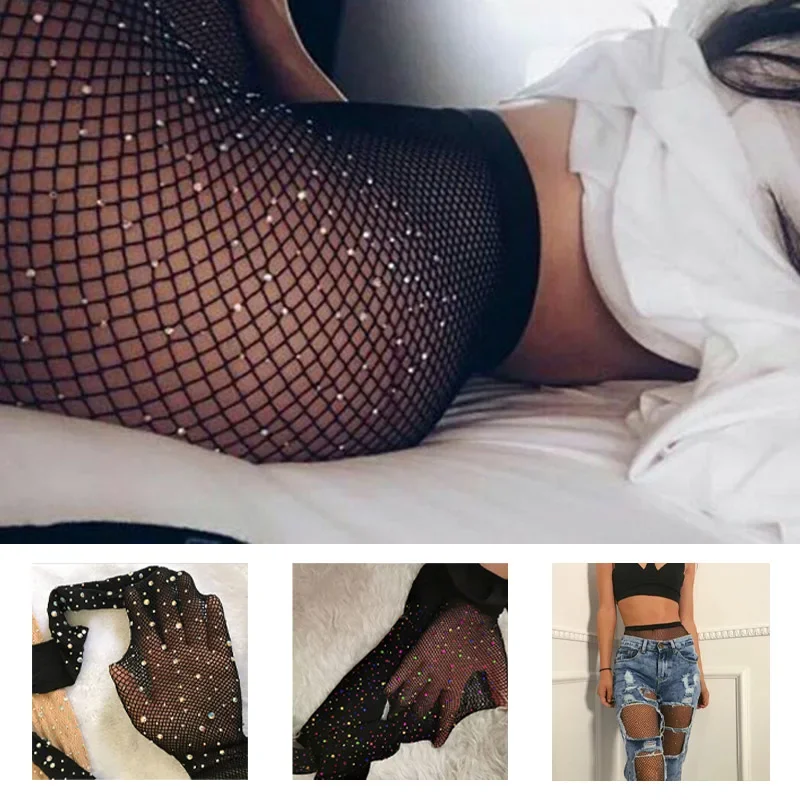 2025Summer Fishnet Diamond Pantyhose Women Sexy Fashion Shiny Net Tights Female Slim Rhinestone Mesh Nylon Stockings Tights