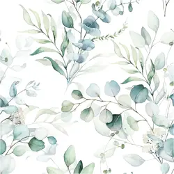 Green Leaves Peel and Stick Wallpaper Green/White Eucalyptus Leaf Floral Self Adhesive Wallpaper Wall Mural Home Nursery Decor