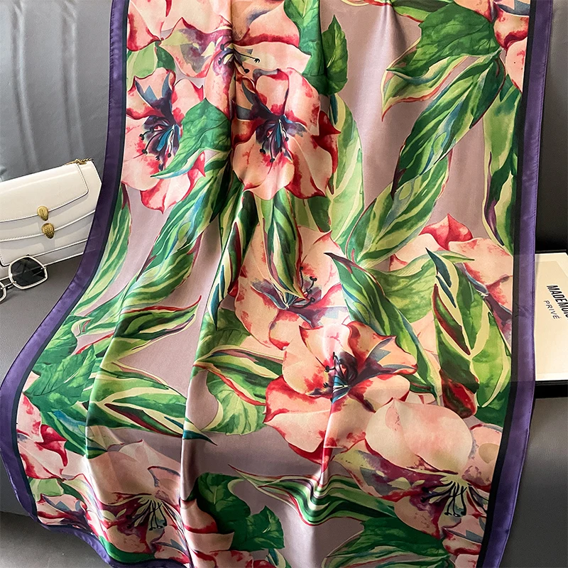 2024 Seiden schals Frauen Luxusmarke Hijab Schal Blumen Foulard Femme Schals Wraps Seide Bandana Kopftuch Hijab Strand Poncho – Detail 17