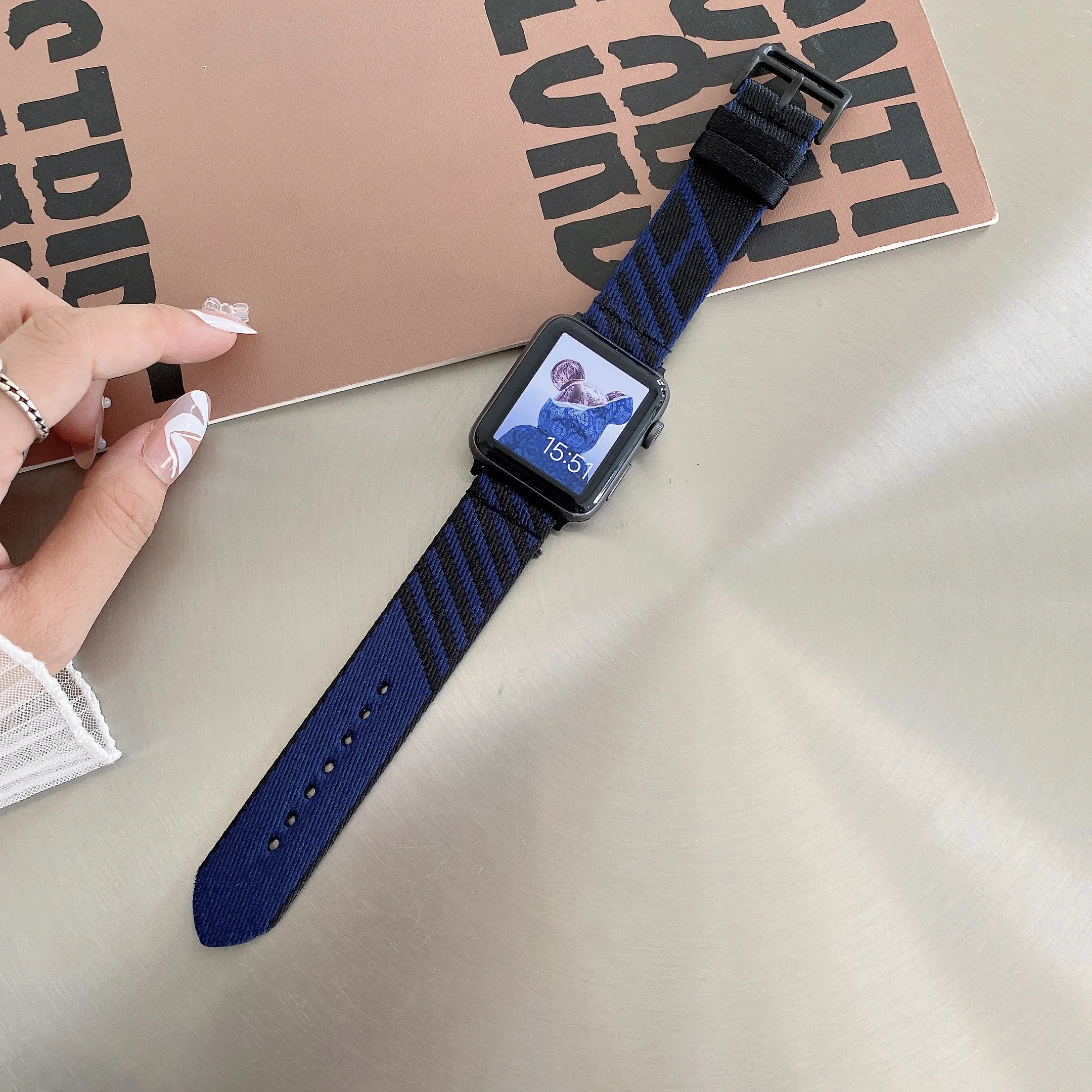 مع شعار الفرقة لساعة أبل 10 46 مللي متر 42 مللي متر الترا 2 49 مللي متر النايلون حلقة حزام ل Iwatch 9 8 7 SE 38/40/41 مللي متر الأعمال معصمه