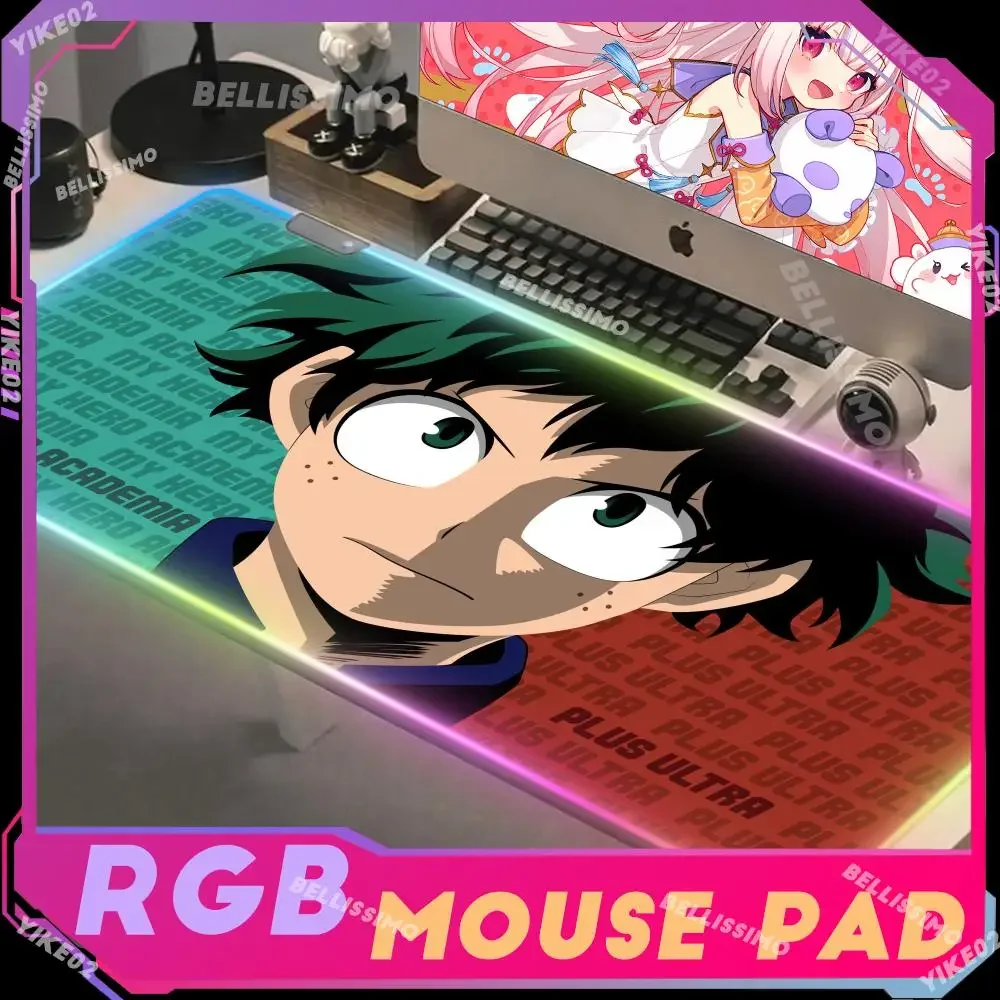 RGB non-slip My Hero Academia Mouse Large Keyboard Pad for Computer Laptop Pad Black Rubber Mouse LED Gaming Mouse Pad Desk Pad