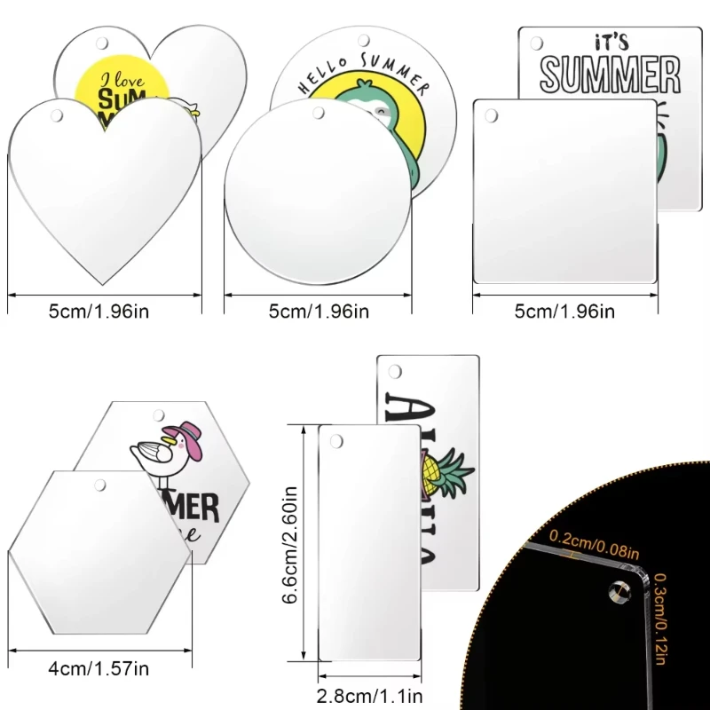50 pçs acrílico transparente forma geométrica em branco gu placas conjunto para diy artesanato artesanal redondo coração quadrado retângulo hexágono