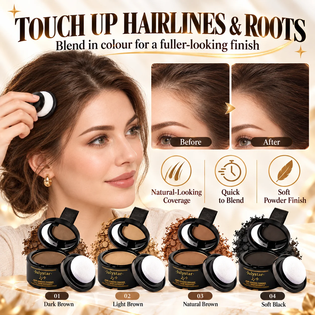 Hair Shadow Powder with Mirror & Puff, Instantly Cover Hairline, Thin Hair Concealer, Waterproof Hair Filling Powder 4 Colors