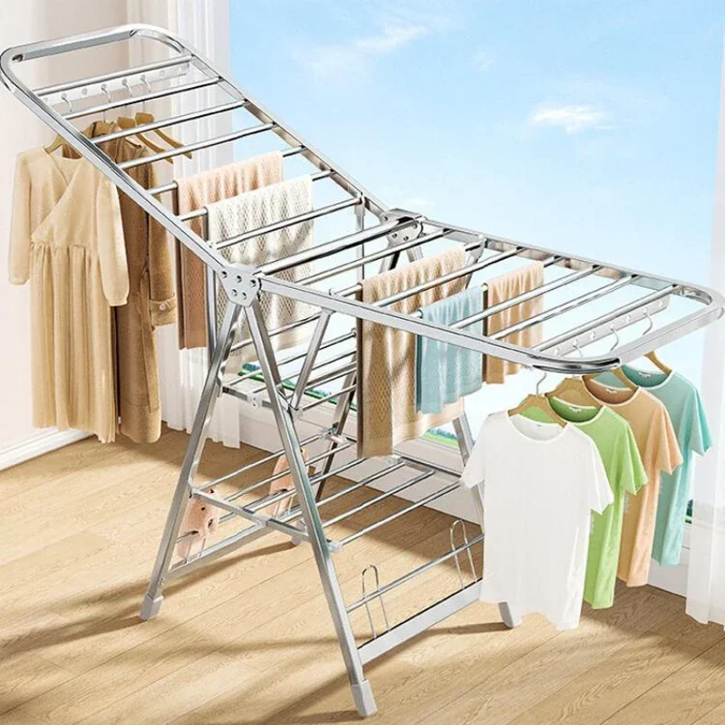 Stainless Steel Folding Drying Rack Balcony Floor Multi-functional Drying Rack Outdoor Wing Folding Clothesline