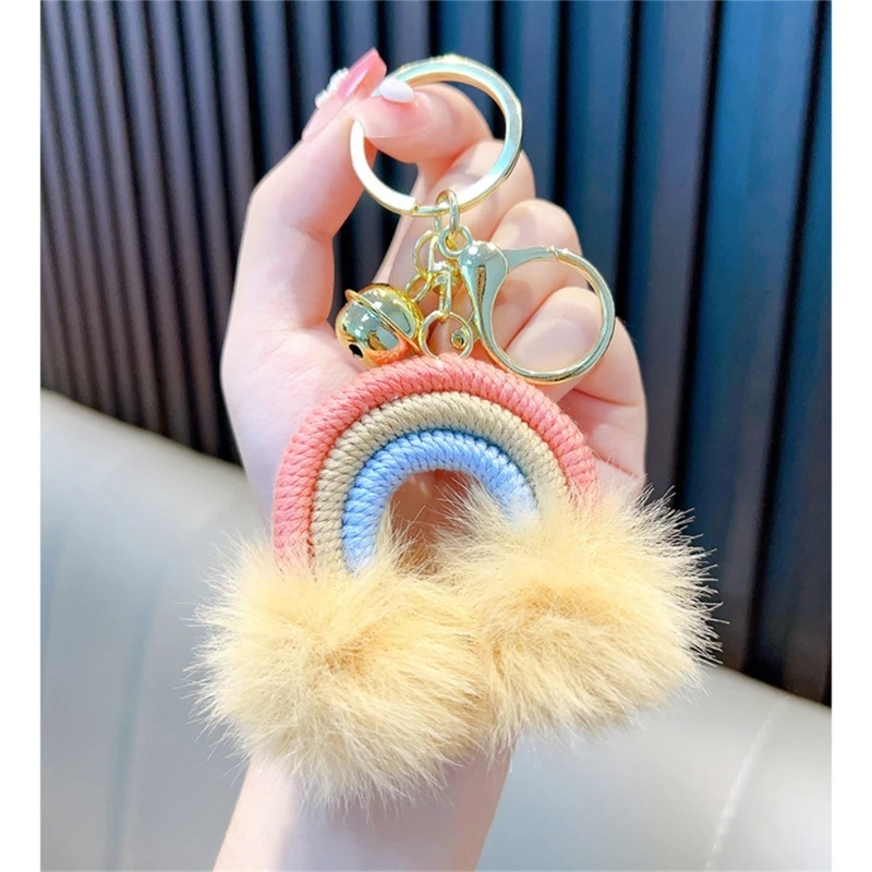 Car Interior Hanging Decor Rainbow Cloud Hairball Keychain Backpack Ornament Dropship