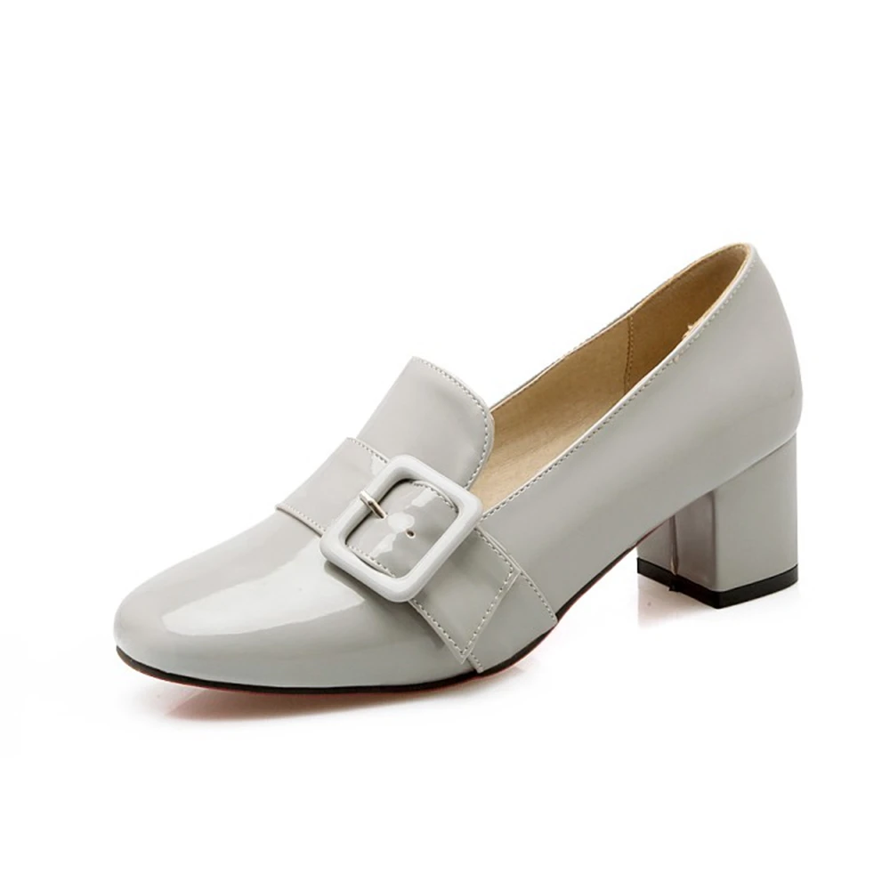 Zapatos De Mujer elegancki Retro wszechstronny grube szpilki okrągły nosk czółenka ze skóry lakierowanej buty damskie duży rozmiar 45 46 47 48 352