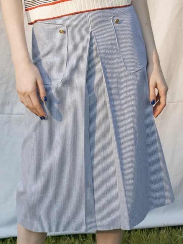 

Юбка миди А-силуэта с высокой талией Sienne, стройнящая, с вертикальными полосками, плиссированная, универсальная, весна-лето, новый стиль, для повседневной носки, однотонная, Lea...