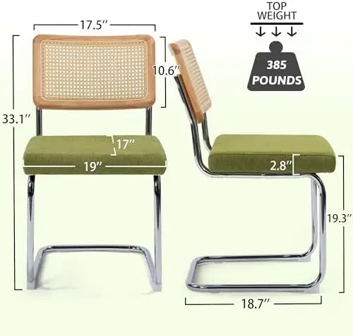 Dining Chairs Set of 4, Modern Rattan Kitchen Chairs, Mid Century Modern Design, Polished Chrome Frame, Upholstered