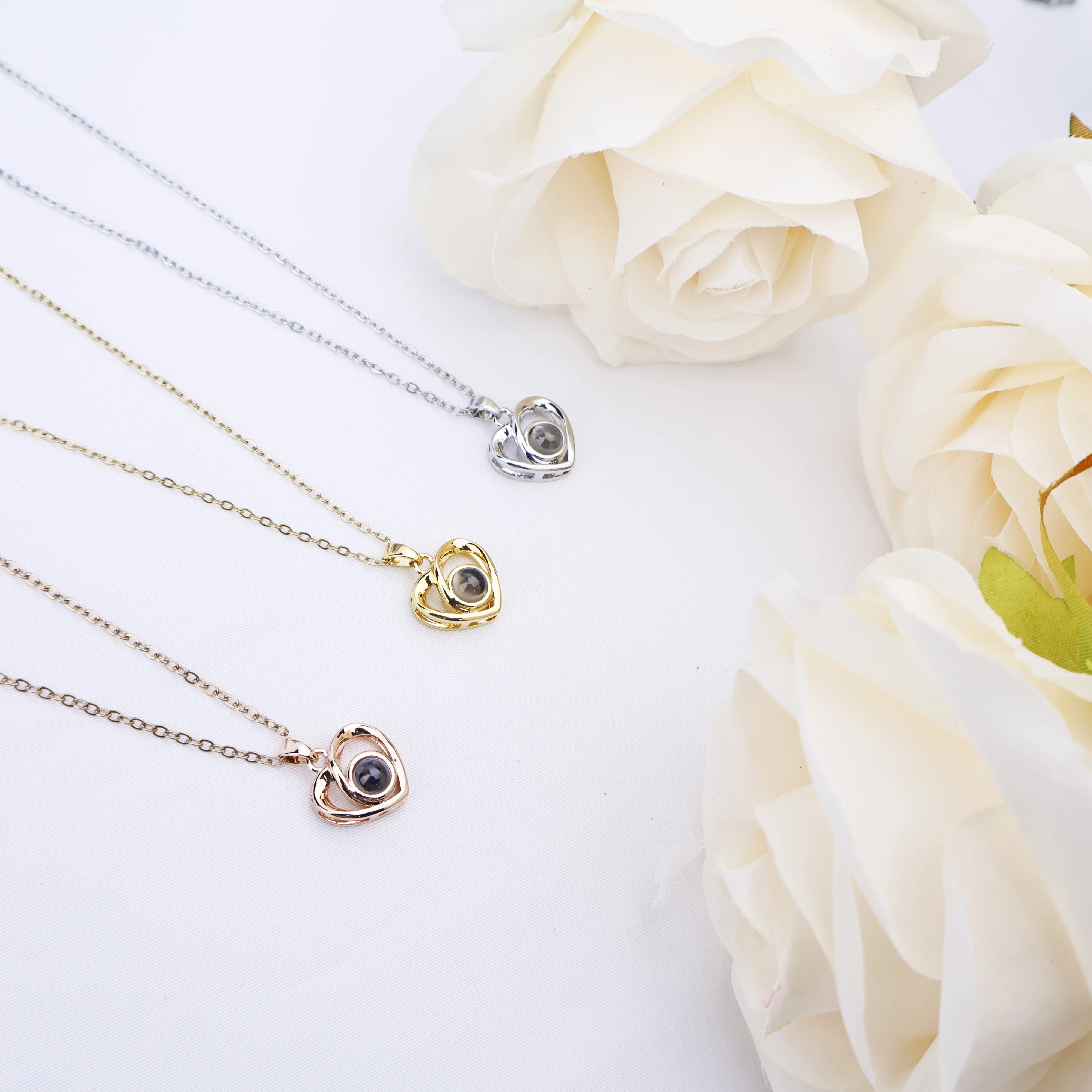 Custom Photo Projection Heart Pendant Necklace With Cute Bear Rose Gift Box Valentine's Day Romantic Surprise For Girlfriend New
