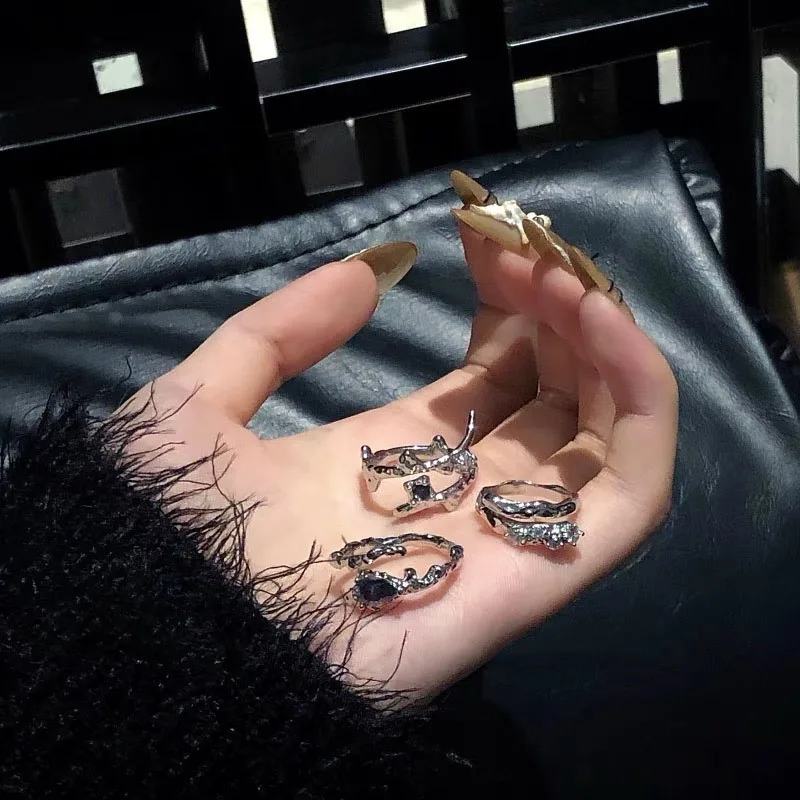 فاسق غير النظامية خواتم مع أوبال الجمالية Egirl الجوف خمر حجر خواتم للنساء Y2k حلقة مفتوحة العصرية مجوهرات #4