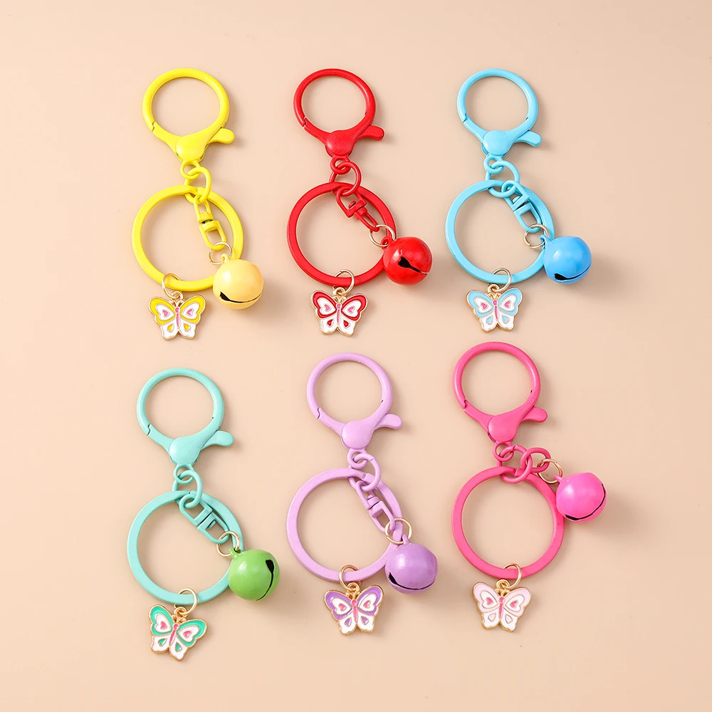 

Colorful Enamel Butterfly Keychain Women Girls Small Bell Key Ring Pendants Handbag Decor DIY Handmade Jewelry Gifts