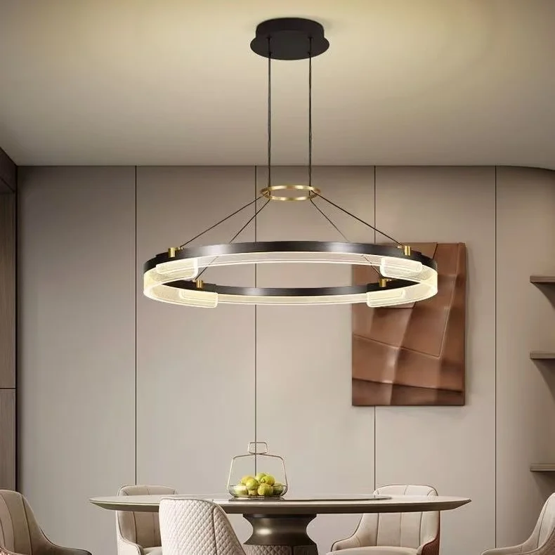 Modern Italian Ring Chandelier Living Room Bedroom Ring Chandelier Acrylic Lampshade Led Light Source Double-Layer Pendent Lamp