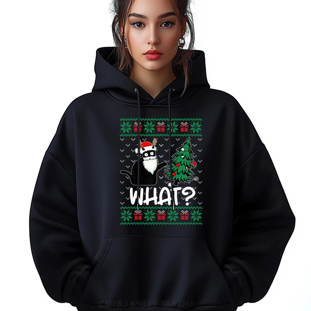 

Black Cat What Ugly Christmas Sweater Pushing Xmas Tree Luxury Clothing Spring Gifts For Men Tops Hoodies