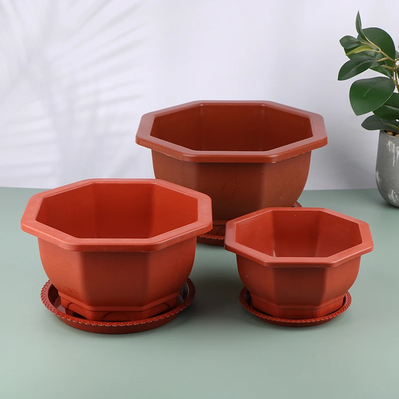 1Pc vaso da fiori in plastica esagonale con vassoio non è facile da deformare Bonsai speciale pianta verde classica decorazione da giardino per interni