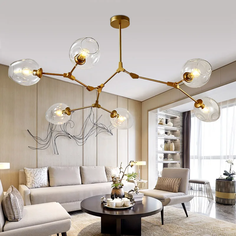 Modern Branching LED Bubble Pendant Light Amber Smoke Gray Glass Ceiling Lamp 5 8 10 Heads Living Room Bedroom Kitchen Fixture