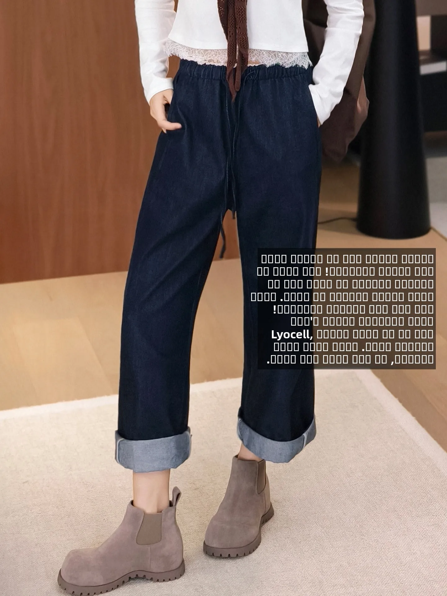 

Джинсы MeiYang Blossom Denim с кружевной отделкой, прямые, из хлопка, с высокой талией, повседневные, износостойкие, на все сезоны, женские.