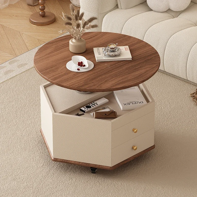 

Italian Nordic Coffee Table Wheels Adjustable Lift White Living Room End Tables Round Modern Designer Salontafel Home Furniture