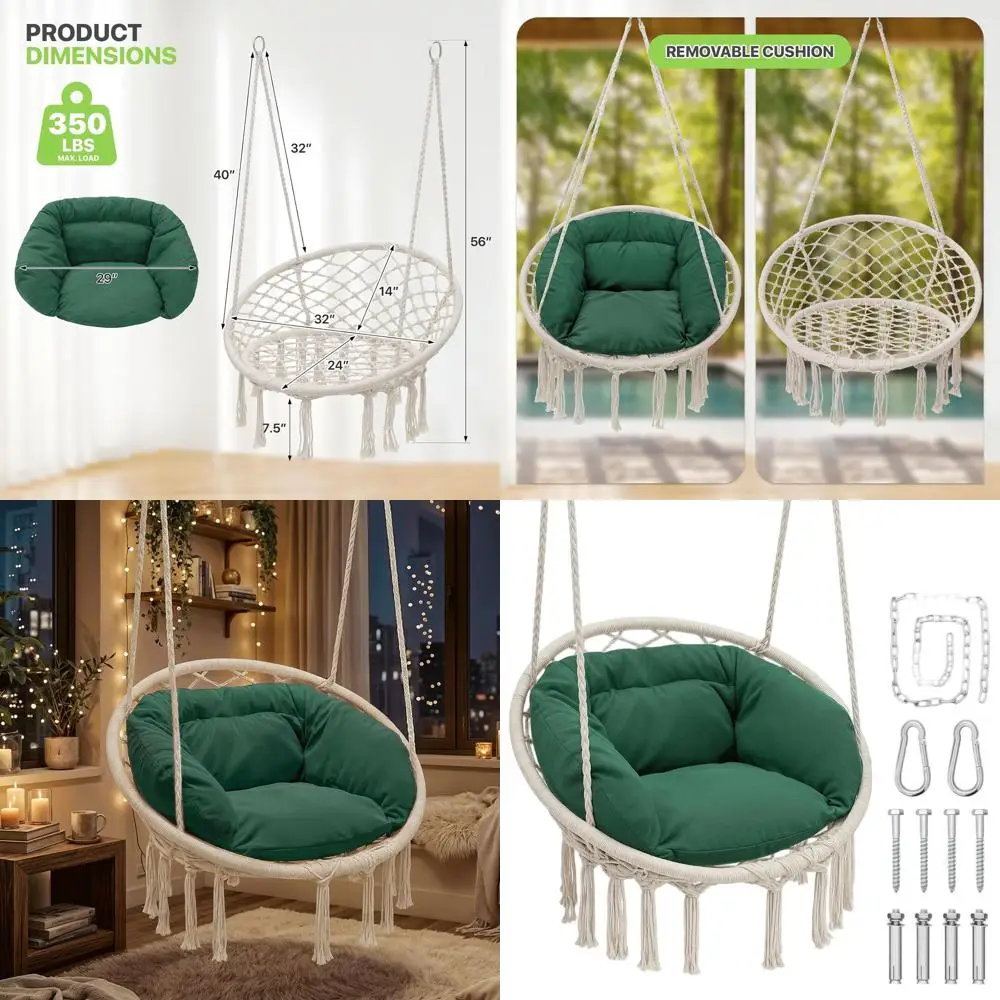 

Уютное кресло-гамак с подушкой и дополнительной опорой для садовых качелей, грузоподъемность 350 фунтов, идеально подходит для отдыха на заднем дворе или на пляже (Gre