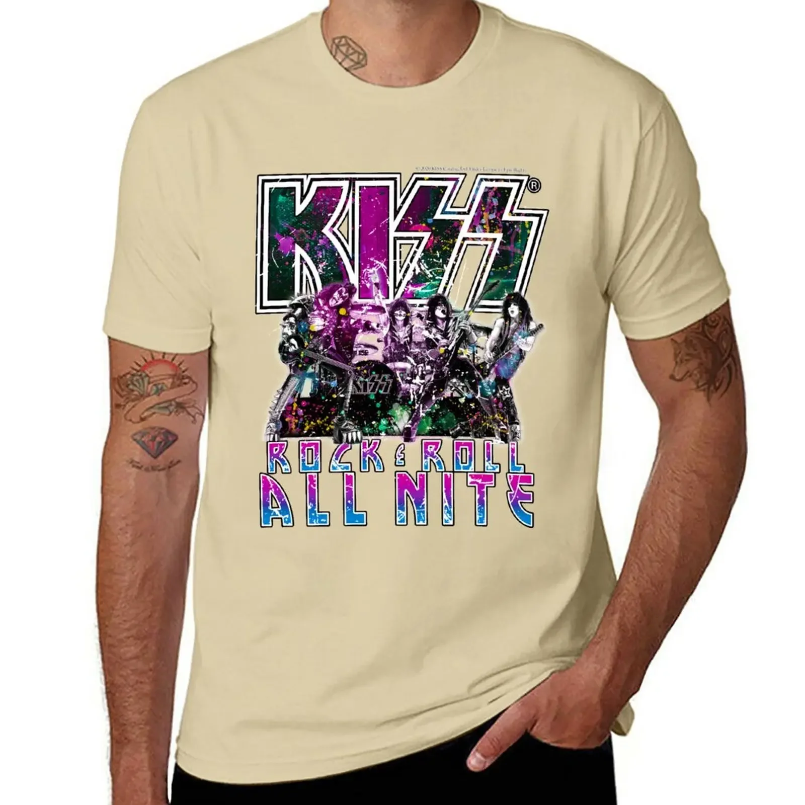 oversized t shirts mens cotton t shirts New Kiss Rock n Roll All Nite Vintage Retro Purple and BlueRock T-Shirt harajuku