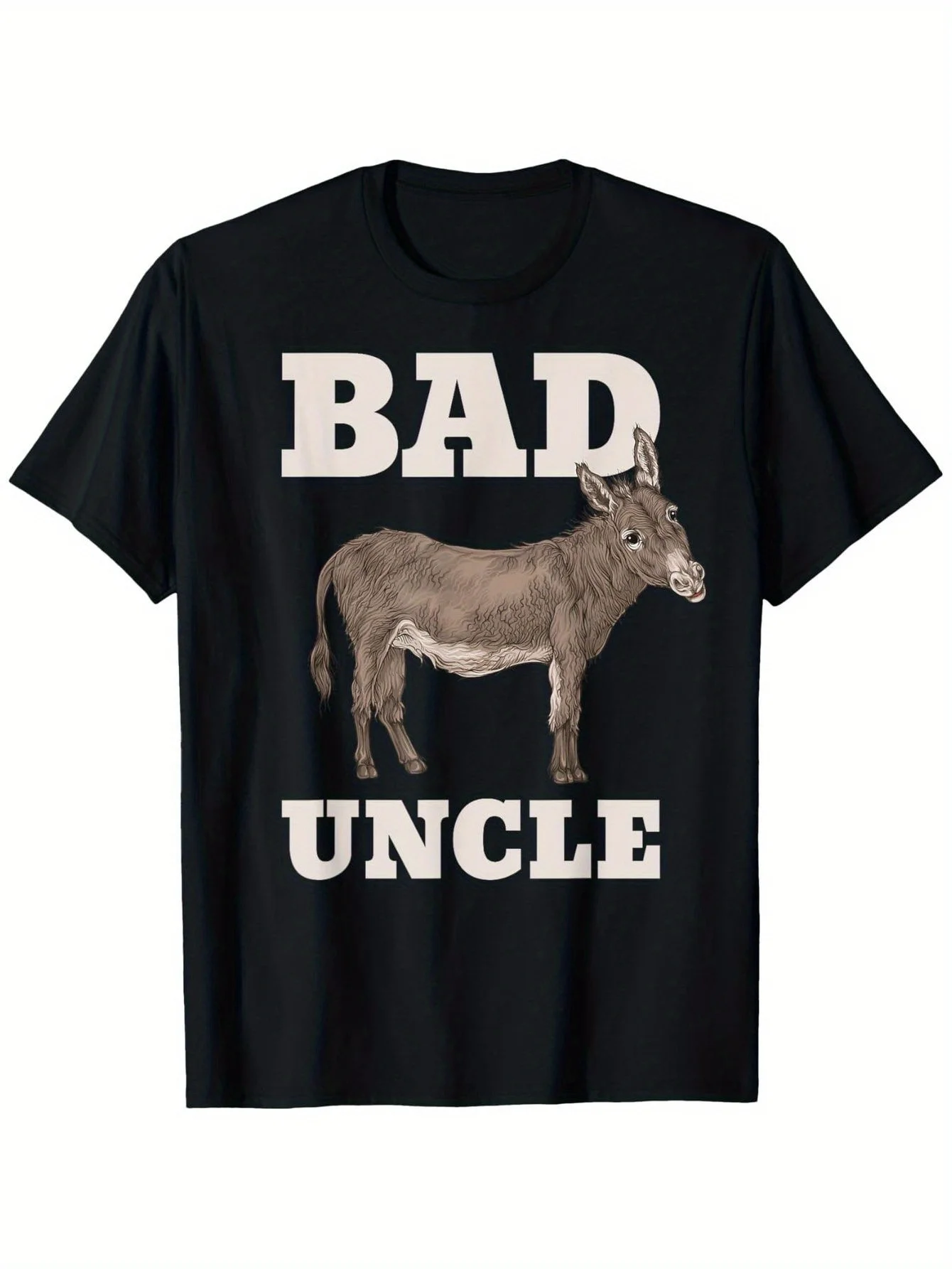 تي شيرت برسومات Bad Uncle Humorous Donkey - قطن 100%، هدية مثالية للرجال والنساء، تي شيرت كاجوال أسود برقبة دائرية، مقاسات S