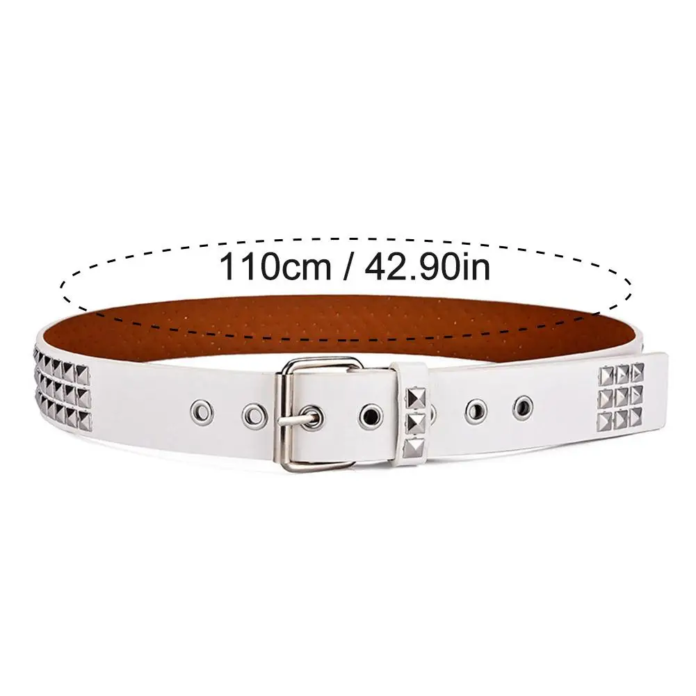 Cinto cravejado punk rock rebite cinto grommet fios cinto com pirâmide de metal brilhante para mulheres homens preto rosa branco