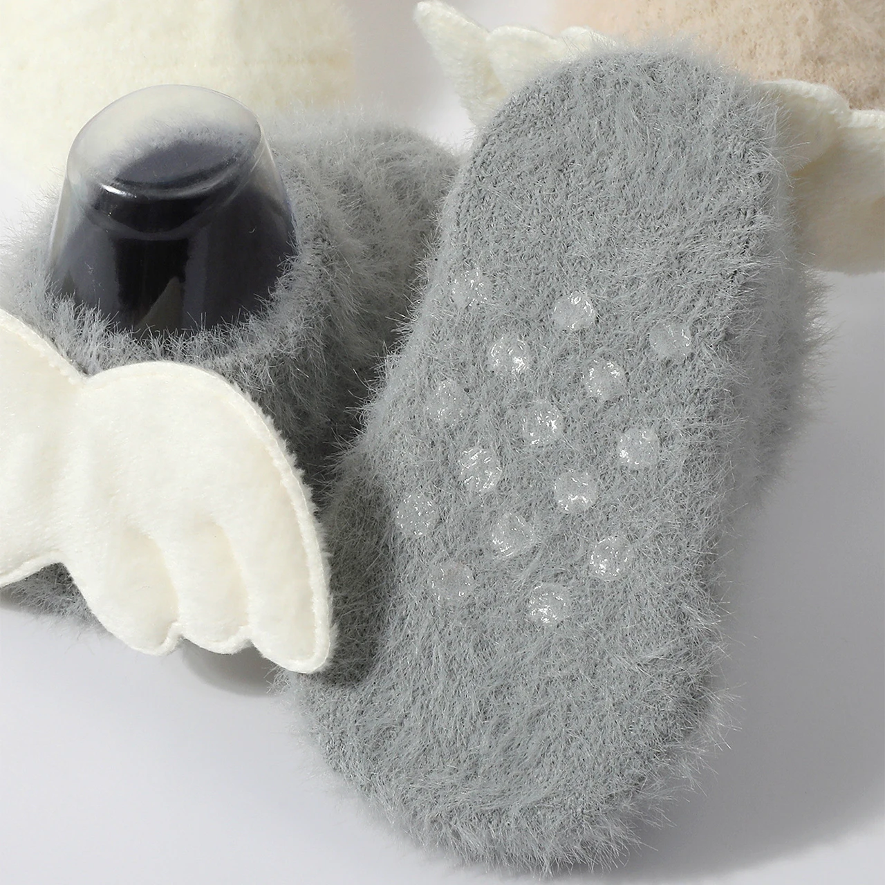 0-1Year Newborn Plush Sock Winter Anti-Slip Floor Socks Anti-Cold Warm Terry Ankle Sock Kids Thermal Footwear Angel Wings Socks