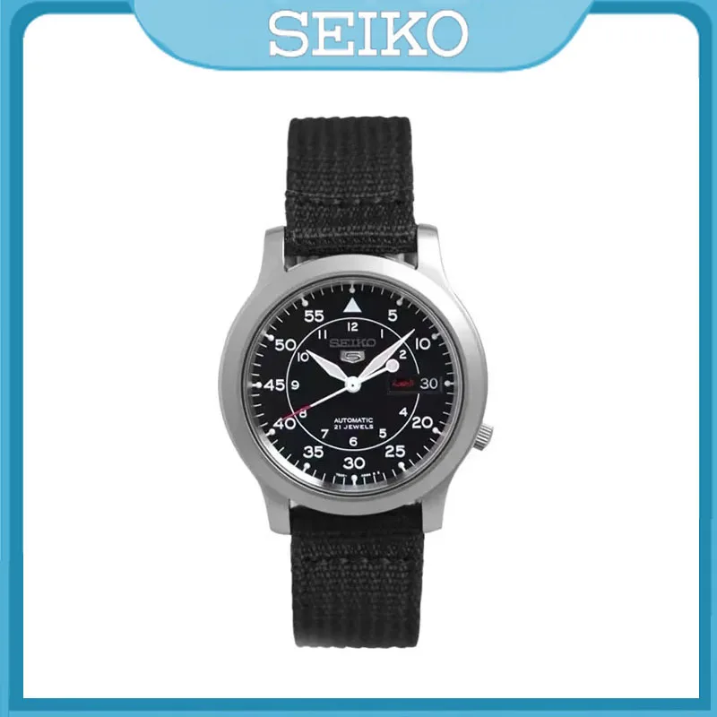 Original SEIKO SNK805 Watches for Men\'s 5 Automatic Stainless Steel Watch with Green Canvas Mechanical Luxuy Wristwatch