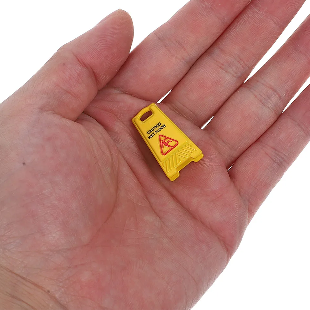 

6pcs Miniature Caution Wet Floor Signs Realistic Tiny Traffic Warning Dollhouse Accessories Slippery Floor Alert Mini Signs For