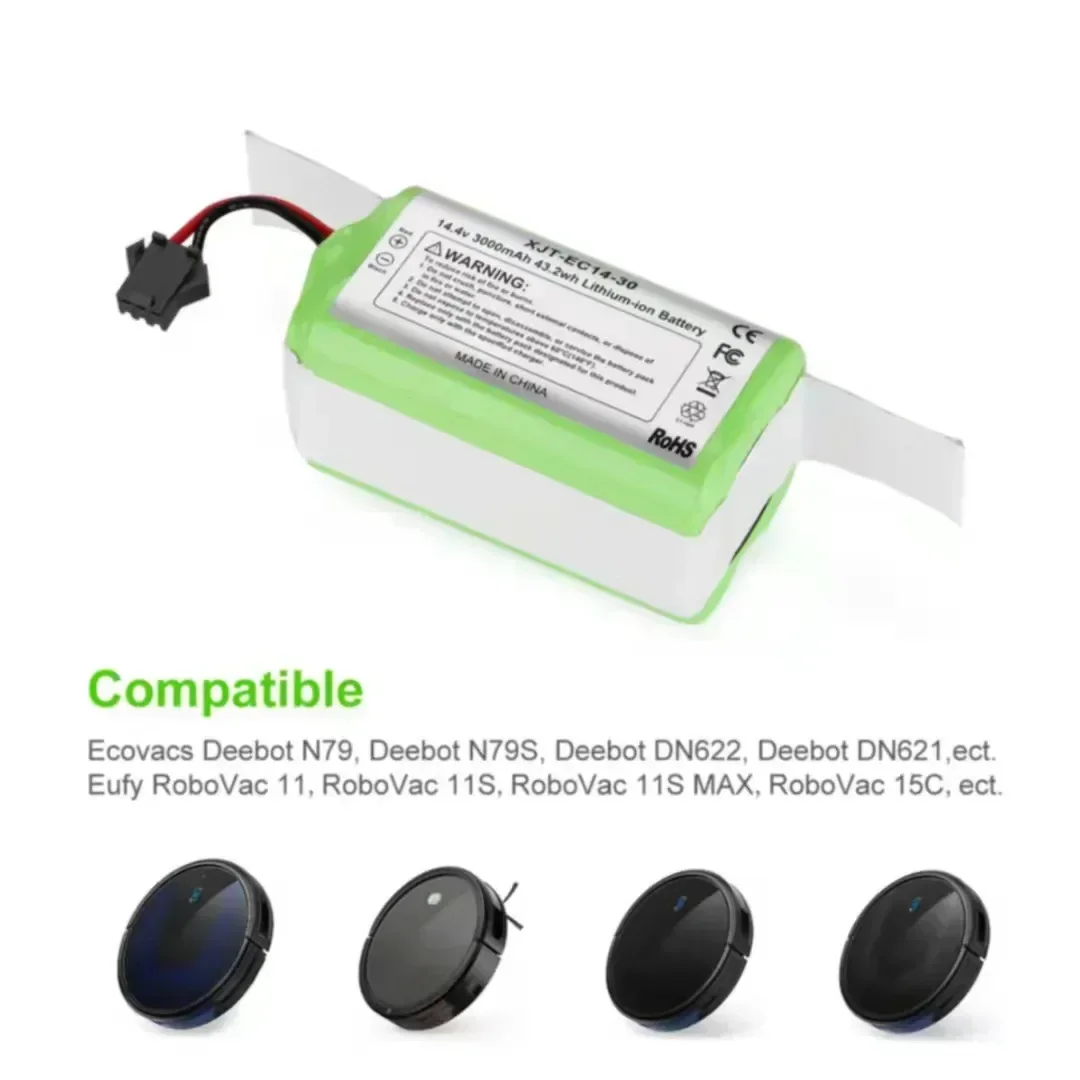 14.4V 2600mAh Li-ion Battery for Conga Excellence 990 1090 Ecovacs Deebot N79S N79 DN622 Eufy Robovac 11 11S 12 35C X500