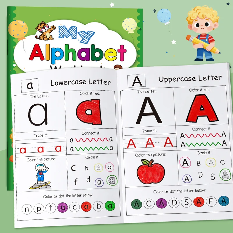 48 صفحة اتصال الأبجدية رسم إبداعي لمرحلة ما قبل المدرسة ABC تلوين المصنف نشاط كتاب الكتابة الإنجليزية المحمولة والمتينة