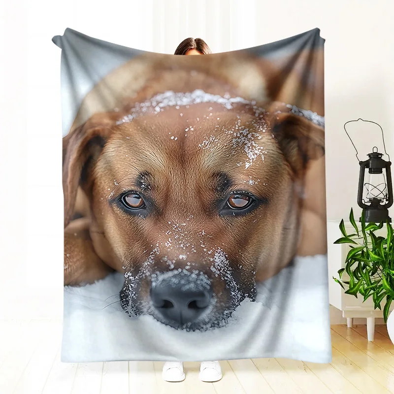 1pc 2025 New Retro Blanket - Soft Warm All-Season Throw with Snowy Dog Design, Machine Washable for Sofa, Bed, Car, Office