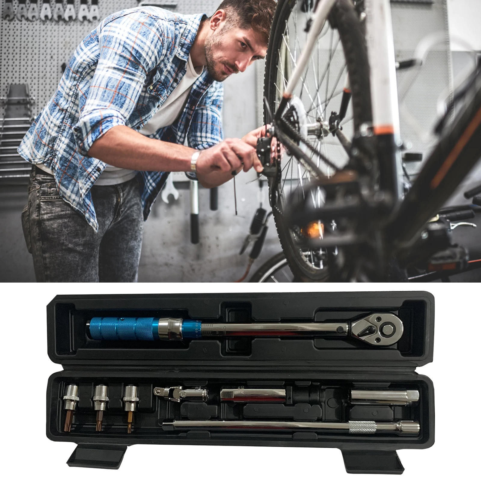 8pcs Torque Wrench 10-60N.m  3/8 Inch Square Drive Torques Key Torque Wrench Professional Bicycle Automotive Tool