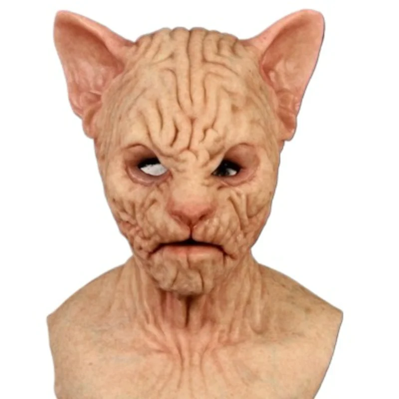 Adult Hairless Cat Mask - Full Head Latex Halloween Costume