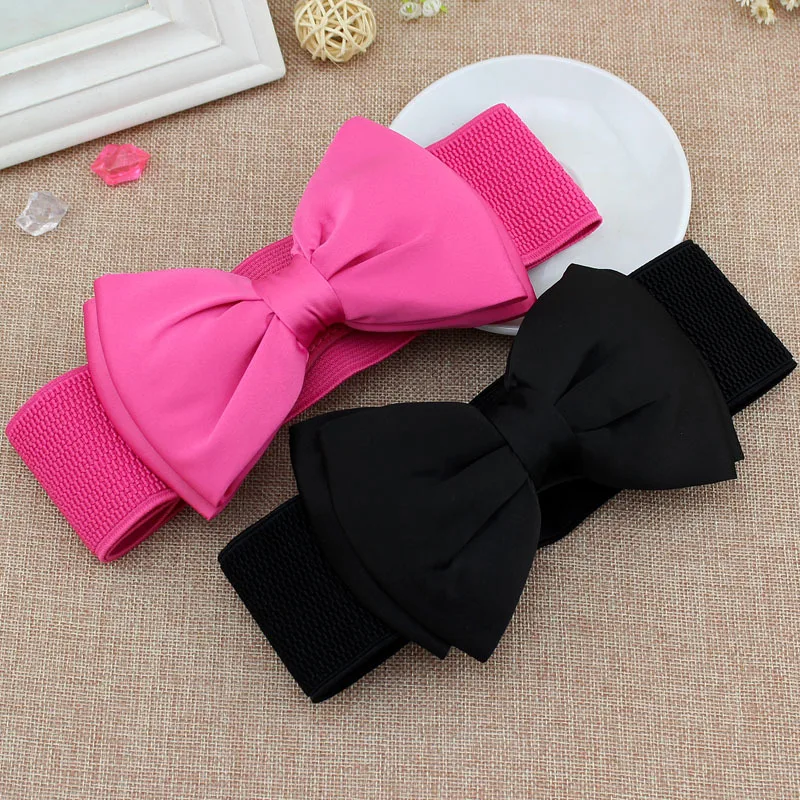 New New Women Bowknot Cummerbunds Elastic Bow Wide Stretch Bukle Waistband Belt Fashion Girl Dress Accessories Waist Belts