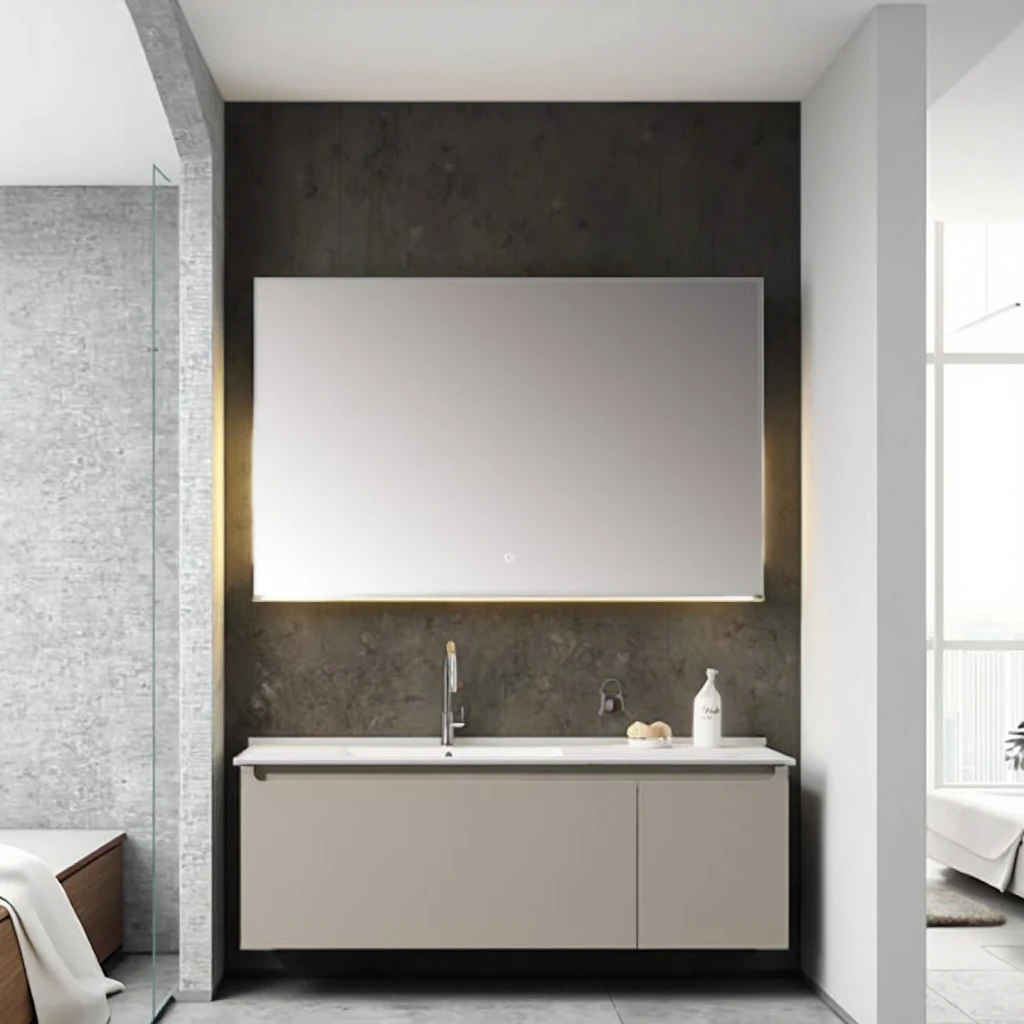 Modern Eco-friendly LED Bath Wall Mounted Solid Wood Lacquered Bathroom Vanity Smart Waterproof Feature For Home Hotel Use