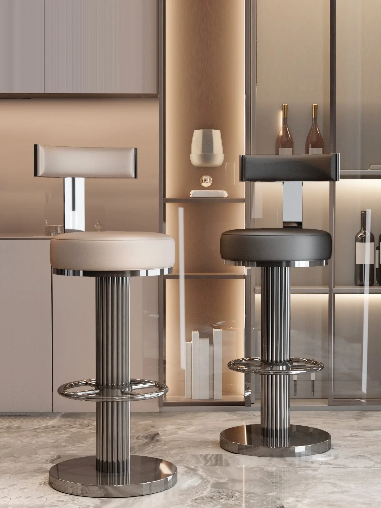 Stainless steel bar household bar lifting back kitchen island chair rotating high stool restaurant bar stool
