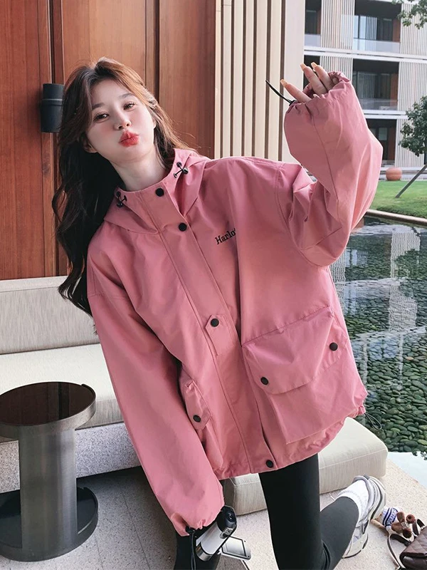 

plus Size 300 Pou Pink Hooded Jaet Women's Loose Outdoor Sun Protection Spring Summer Coat for plus Size Women