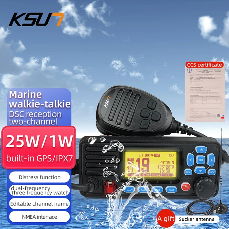 P509 نظام تحديد المواقع جهاز الإرسال والاستقبال البحري IPX7 مقاوم للماء البحرية المحيط السفينة راديو البحر VHF تعويم راديو بحري