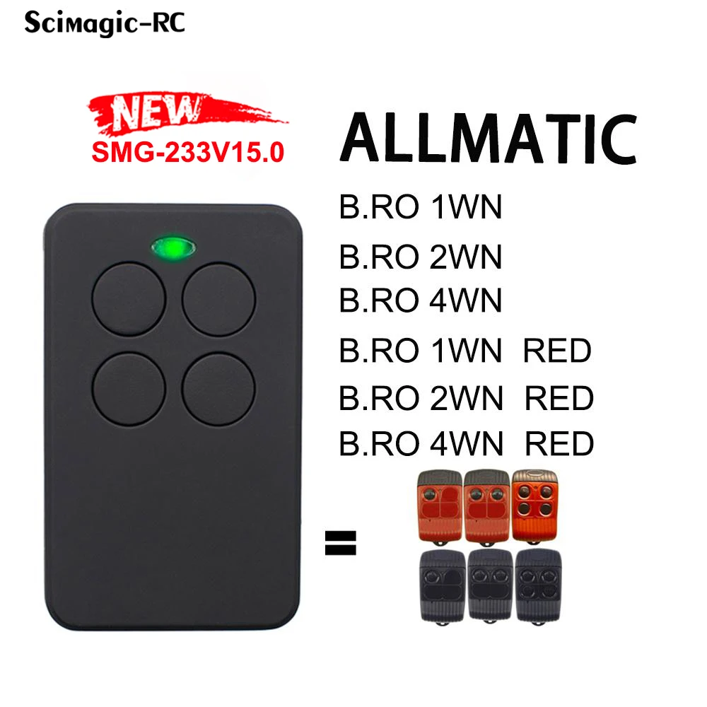 ALLMATIC B.RO 1WN 2WN 4WN RED FOR4 TECH 3 BRO OVER MINI PASS Garage Door Remote Control Duplicator Gate Opener Command 433.92MHz