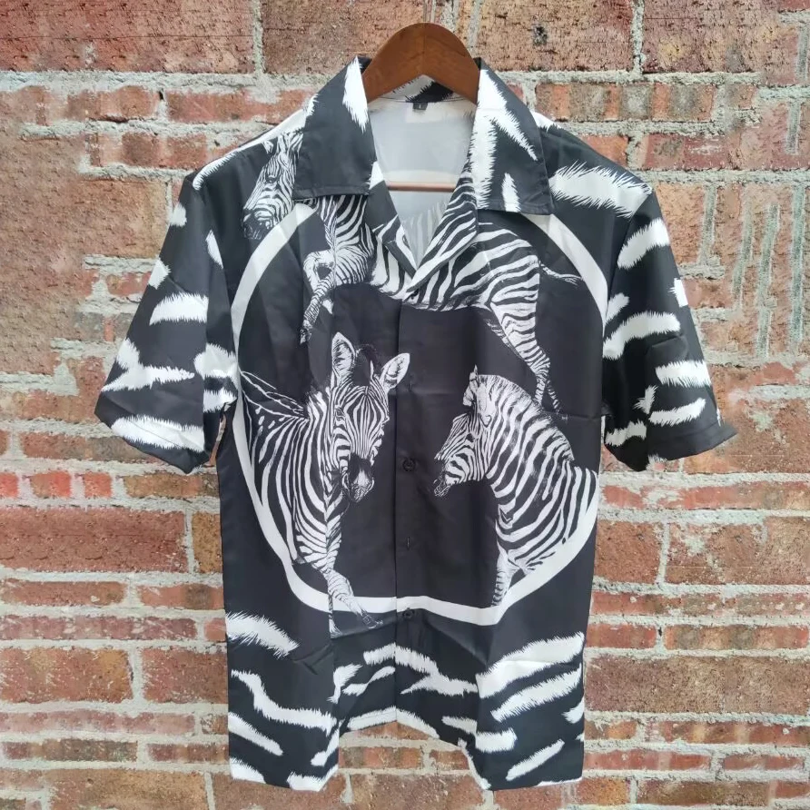 

Zebra Print Casual Shirts Floral Shirt Business Dress Shirts Men Streetwear Fashion Black White Short Sleeve Shirt Men Clothing