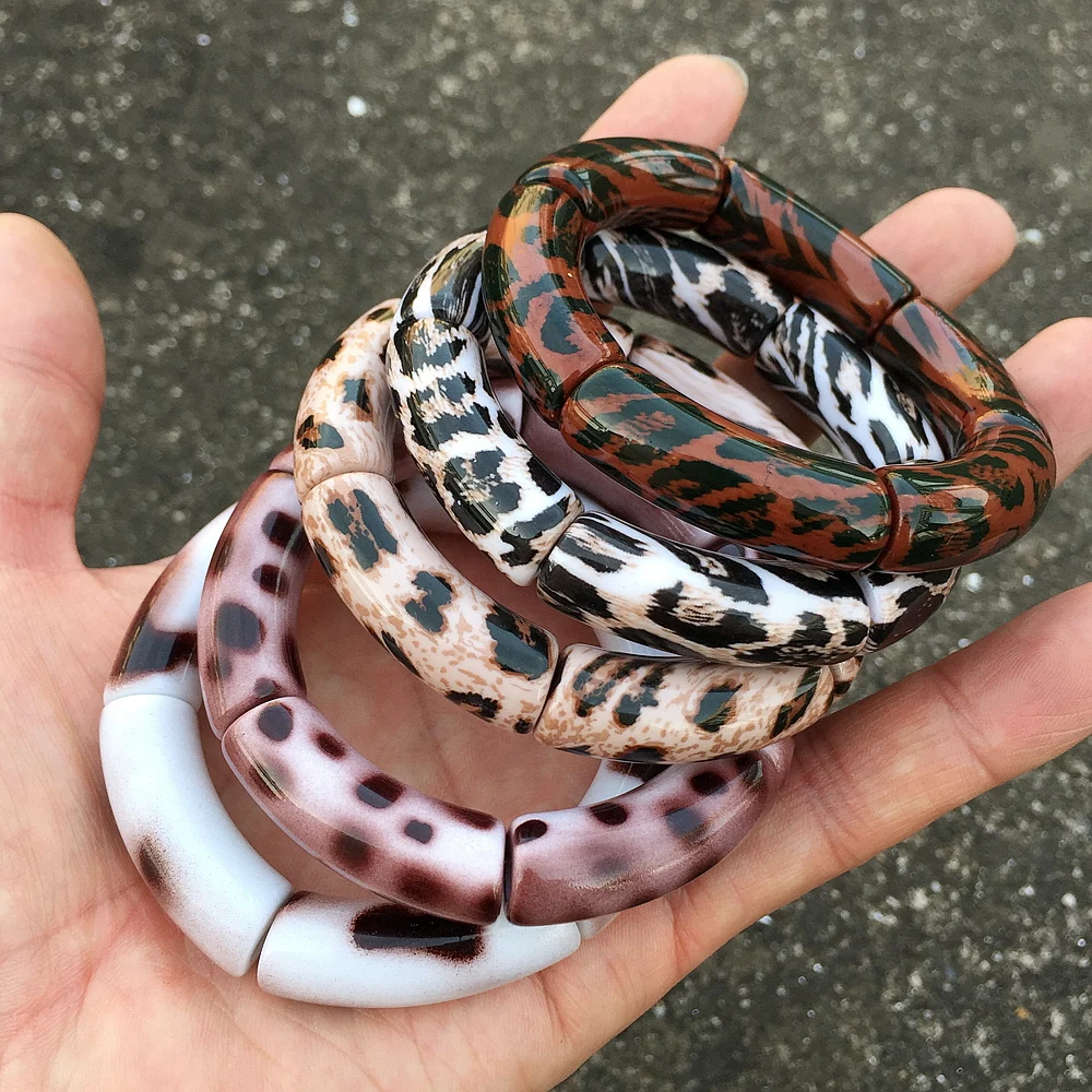 FishSheep Vintage Leopard Print Acrylic Stackable Bracelets Bangles for Women Resin Stretchy Bracelet 2023 Fashion Jewelry Gift