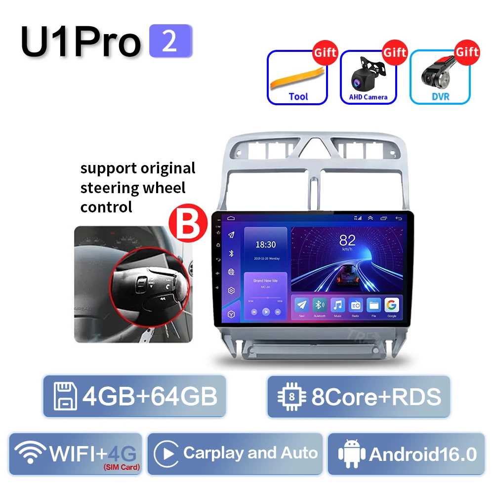 Carplay Voor Peugeot 307 SW 307CC 307SW 2002 2003 2004 2005 2006 2007-2013 Multimedia Autoradio Speler WIFI + 4G BT DSP