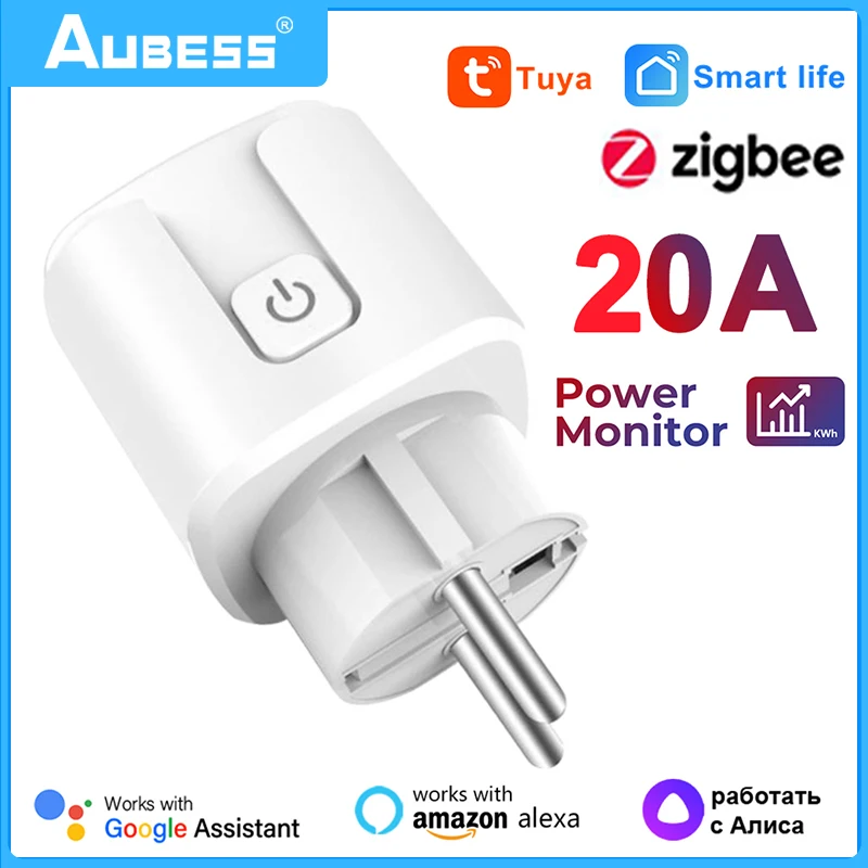 Zigbee Smart Plug EU 20A Power Monitor Timing Function Socket Tuya SmartLife APP Control Works With Alexa Alice Google Home