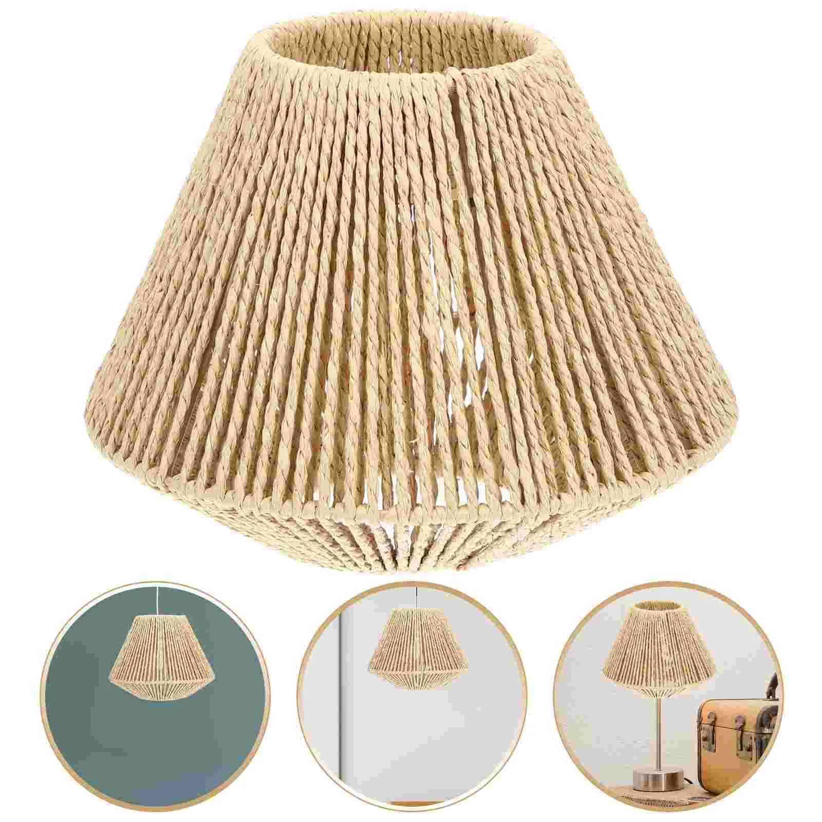 

Rattan Lampshade Straw Woven Retro Lampshades Light Fixture Pendant for Home