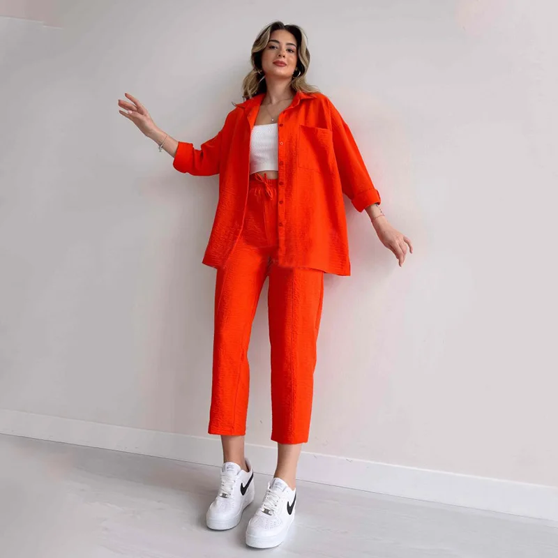 Female Suit Set of Pants Blouse Two Piece Set Summer New Casual Fashion Two Piece Set Women Top Pants Nine-pants Shirts Suit