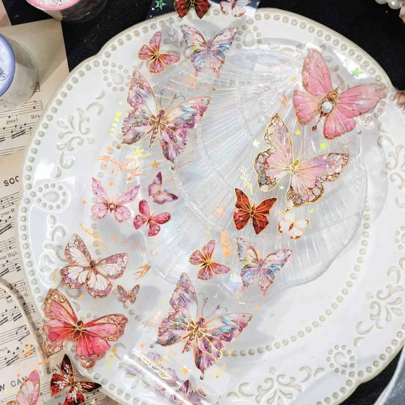 1Roll PET Ice Butterfly Vintage Tape PET Bronzing Tapes DIY Crystal Material Decoration Handbook Scrapbooking Cut 50mm*2m