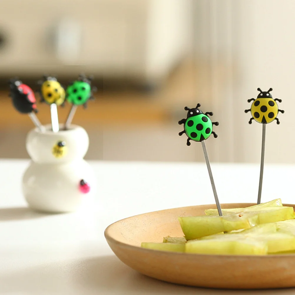 

7Pcs Cartoon Animal Stainless Steel Fruit Fork Snack Cake Dessert Pick Set Holder Eco Friendly Party Home Decor