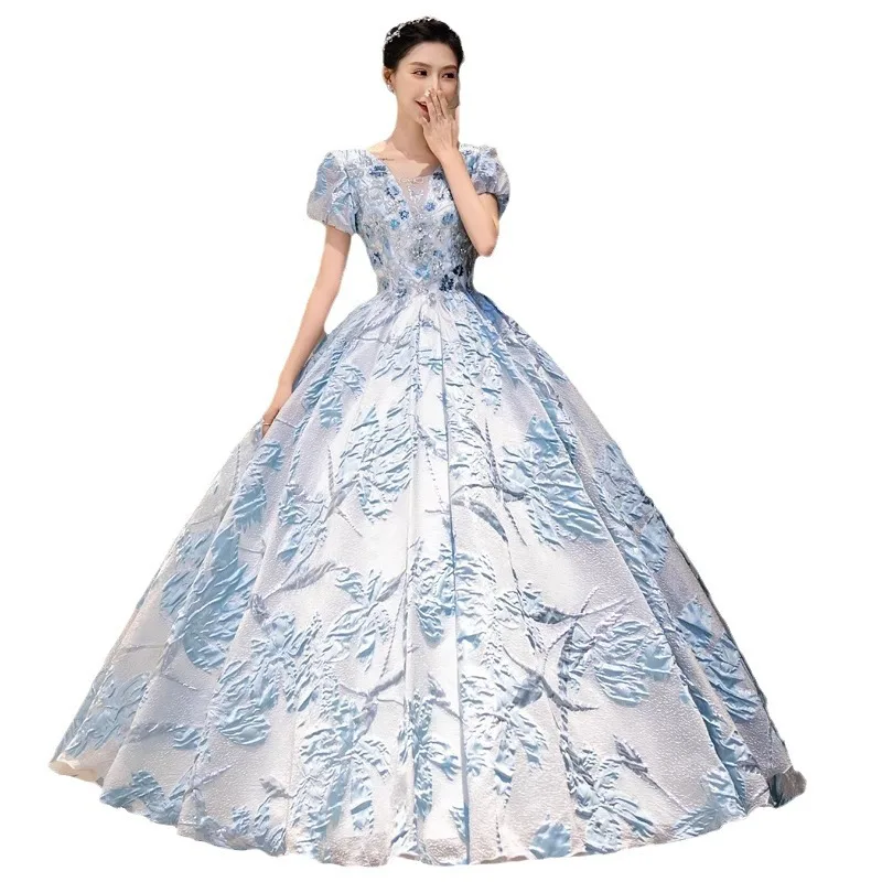 Robes de Quinceanera en fil coloré, col en V, manches bouffantes, robe de Rhclassique, robe de soirée vintage, robe en tulle personnalisée