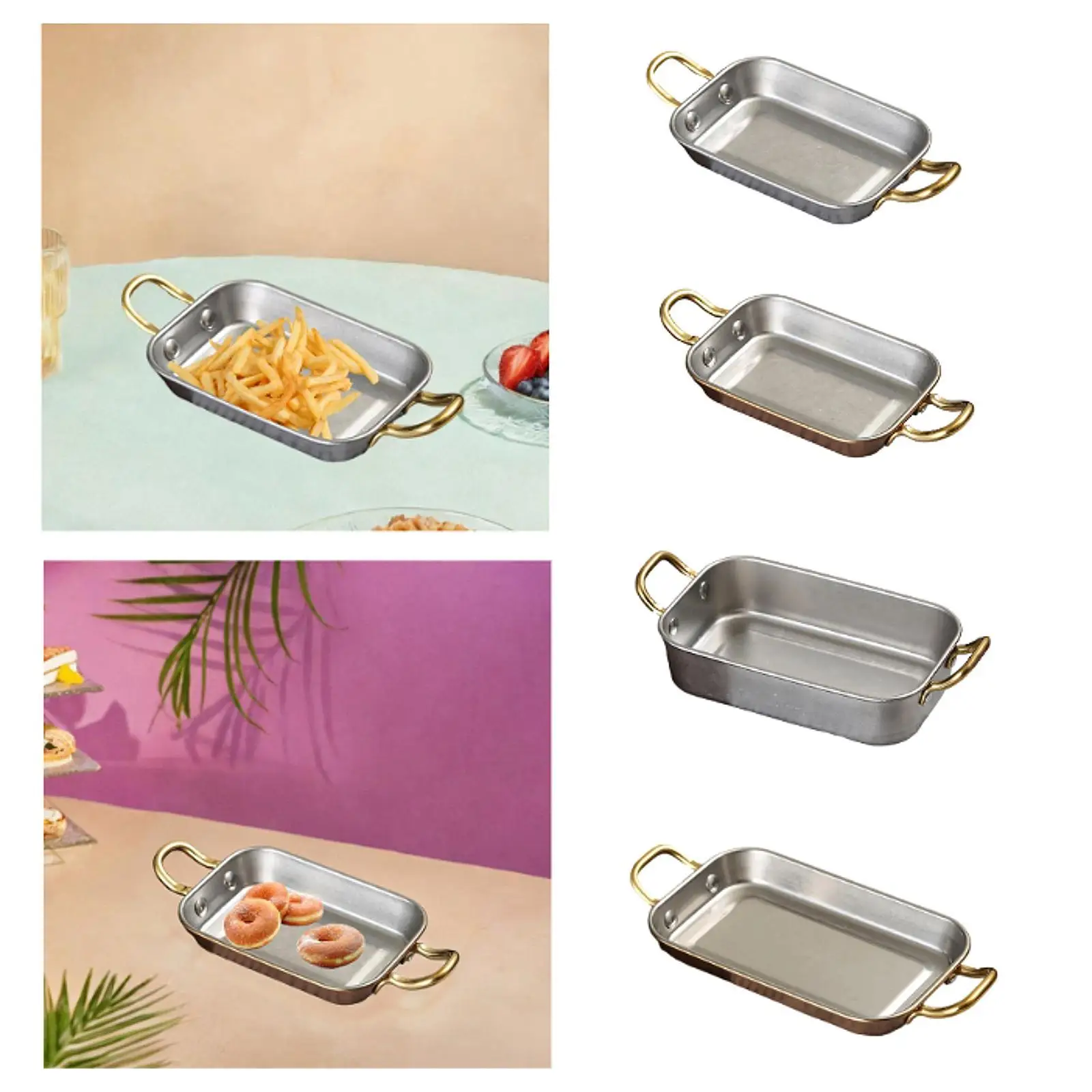 Multipurpose Metal Tray Vintage Style Snack Serving Plate with Handles for Fried Chicken and Dining Decor