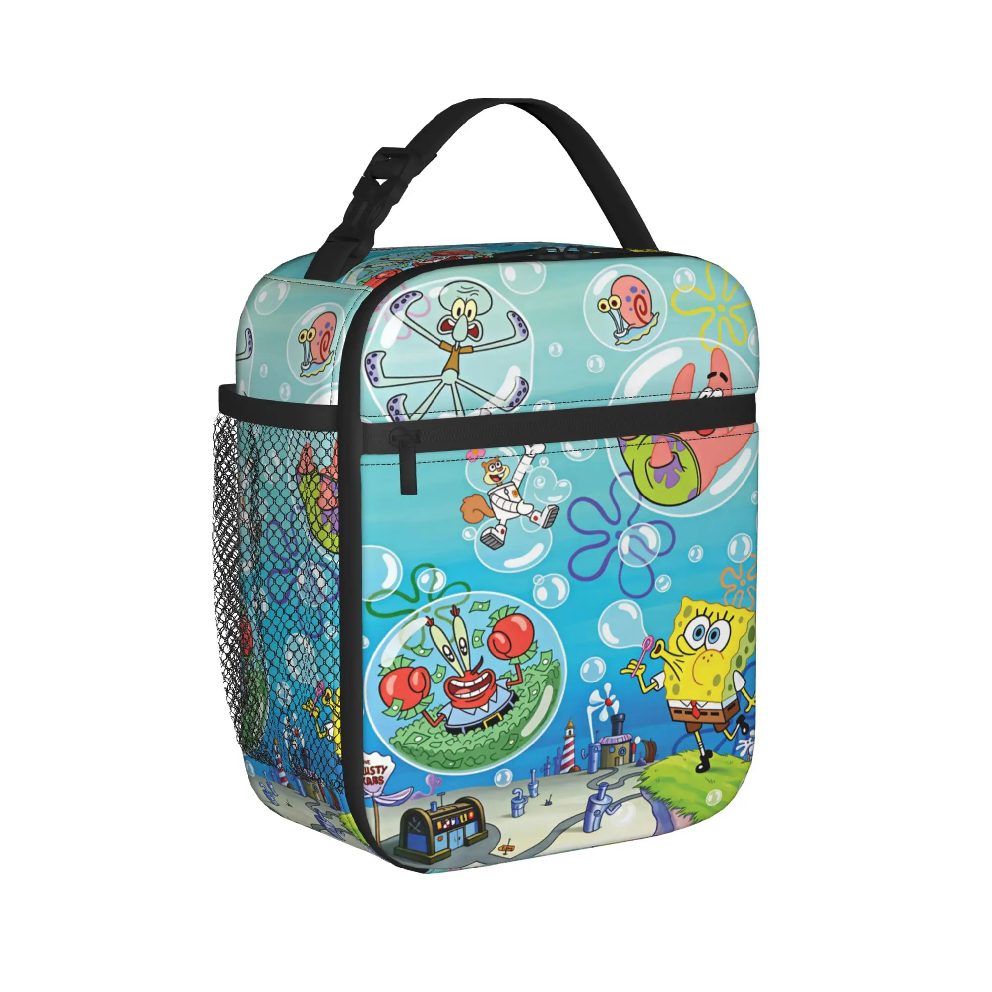 Anime  Spongebobs Lunch Bag Casual Lunch Box For Men School Portable Insulated Cooler Bag Waterproof Print Thermal Tote Handbags